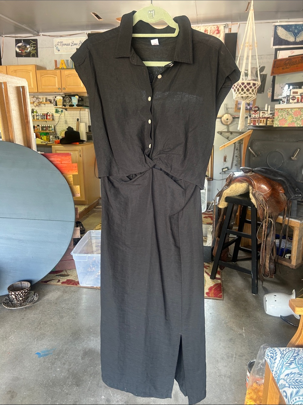 Black Knot-Front Midi Dress - Women's Casual Shirt Dress Old Navy